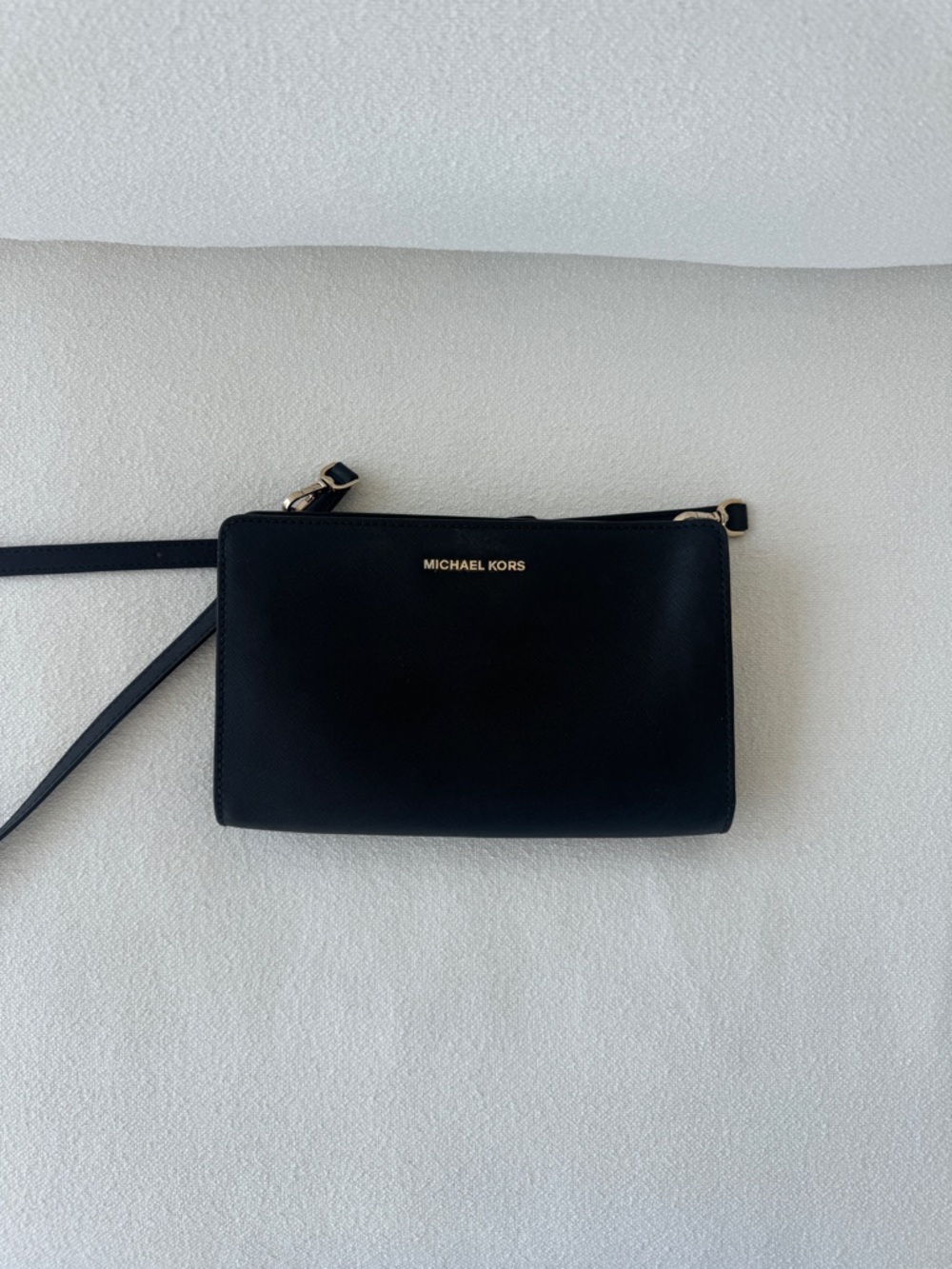 Michael Kors Black Leather Double-Zip Crossbody with Gold Logo